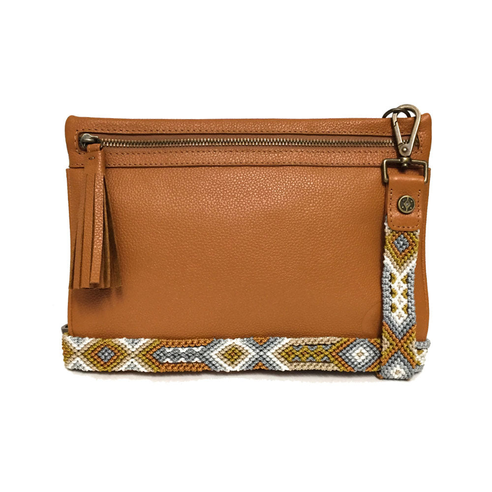 Bolsa Clutch para mujer de asa larga intercambiable artesanal de Chiapas color canela