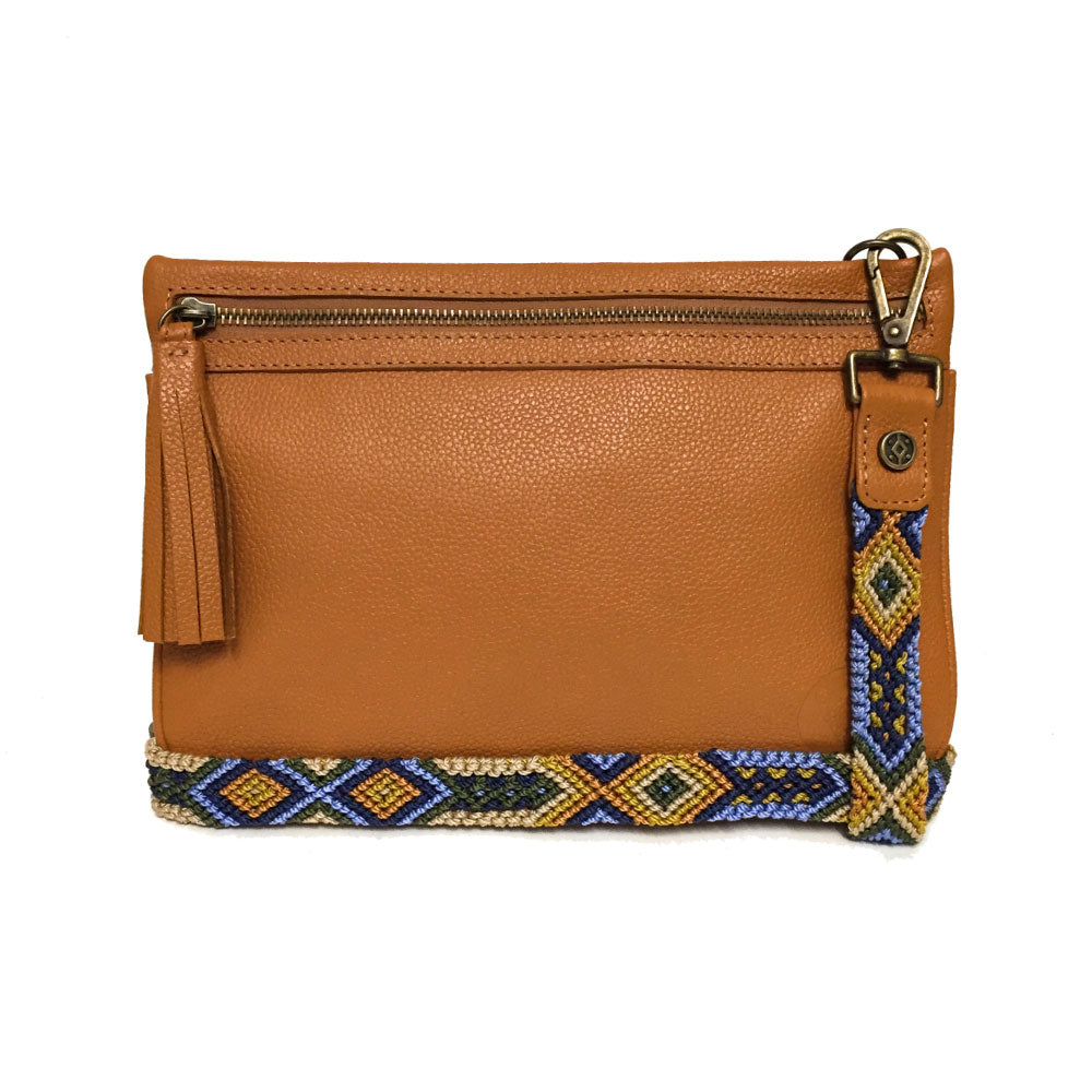 Bolsa Clutch para mujer de asa larga intercambiable artesanal de Chiapas color naranja oscuro