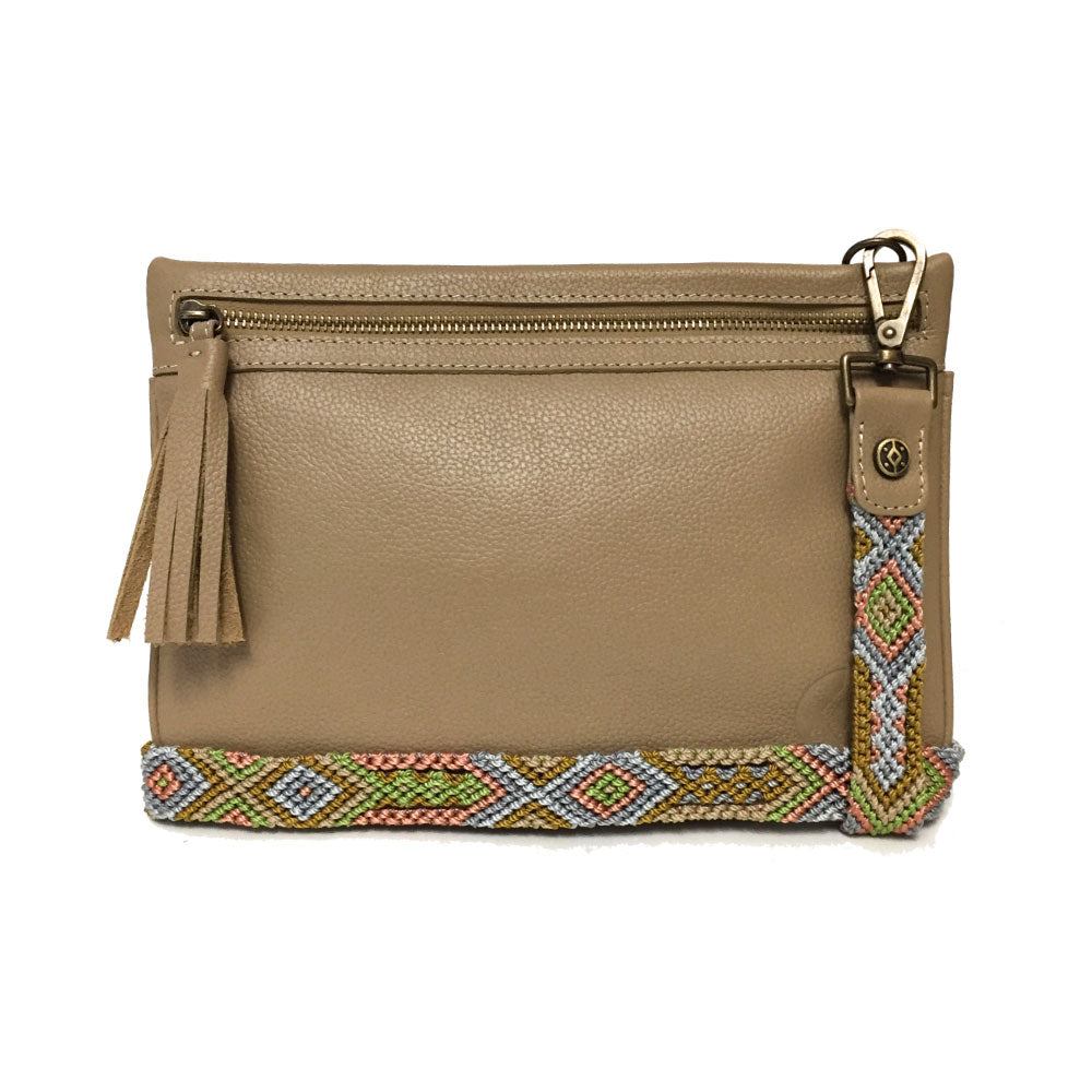 Bolsa Clutch para mujer de asa larga intercambiable artesanal de Chiapas color café grisáceo