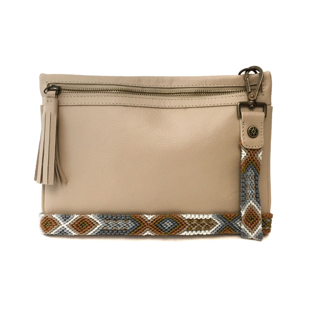 Bolsa Clutch para mujer de asa larga intercambiable artesanal de Chiapas color hueso