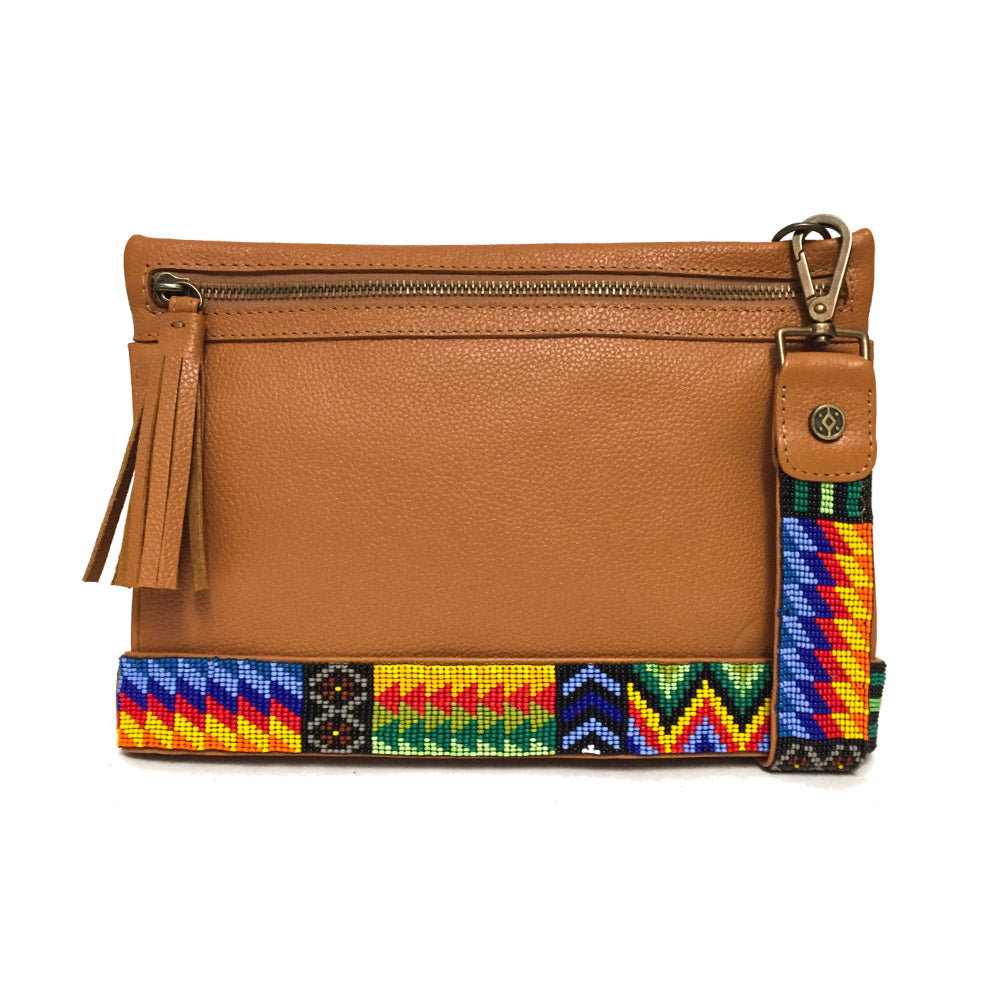 Bolsa Clutch para mujer de asa larga intercambiable artesanal de chaquira color naranja oscuro
