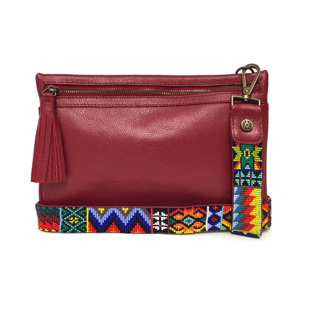 Bolsa Clutch para mujer de asa larga intercambiable artesanal de chaquira color rojo