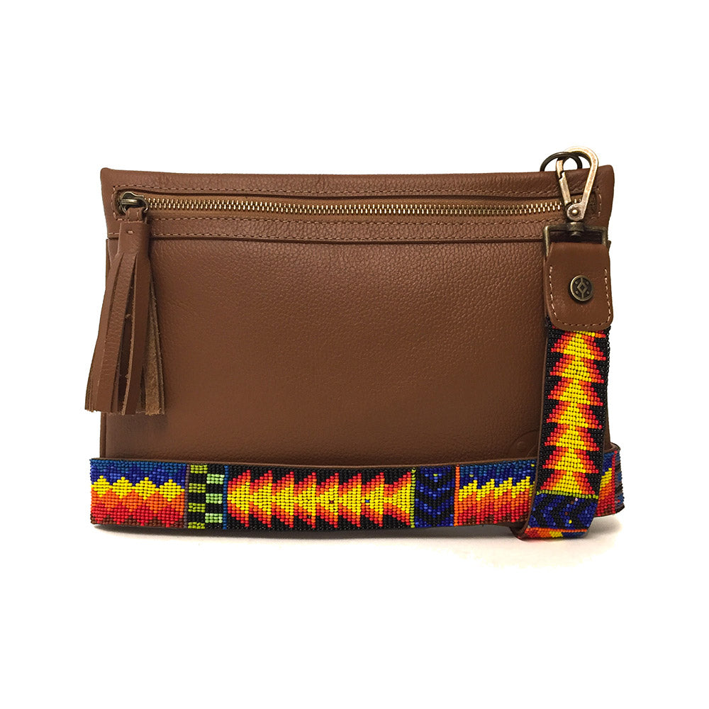 Bolsa Clutch para mujer de asa larga intercambiable artesanal de chaquira color café
