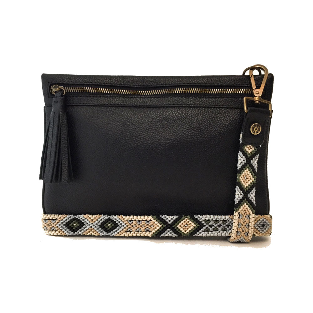 Bolsa Clutch para mujer de asa larga intercambiable artesanal de Chiapas color negro